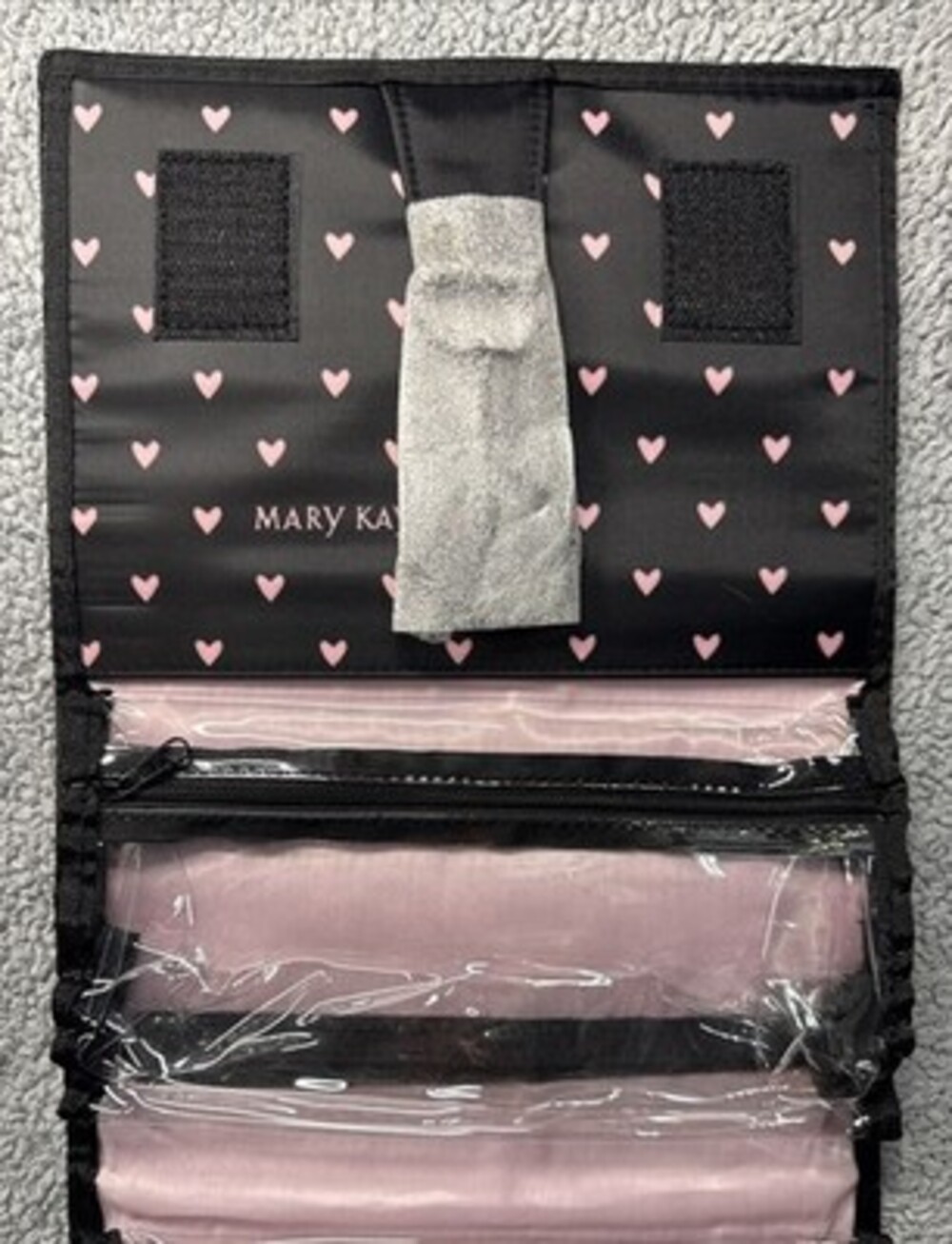 NEW Mary Kay Hanging Travel Makeup Organizer Roll Up Bag 30.5” x 9” Black Hook